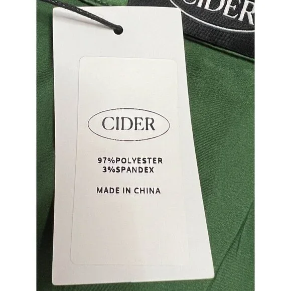 Cider Satin Faux Wrap Mini Dress Short Size‎ S Green L/S V-Neck Ruched Party NWT - Picture 10 of 16